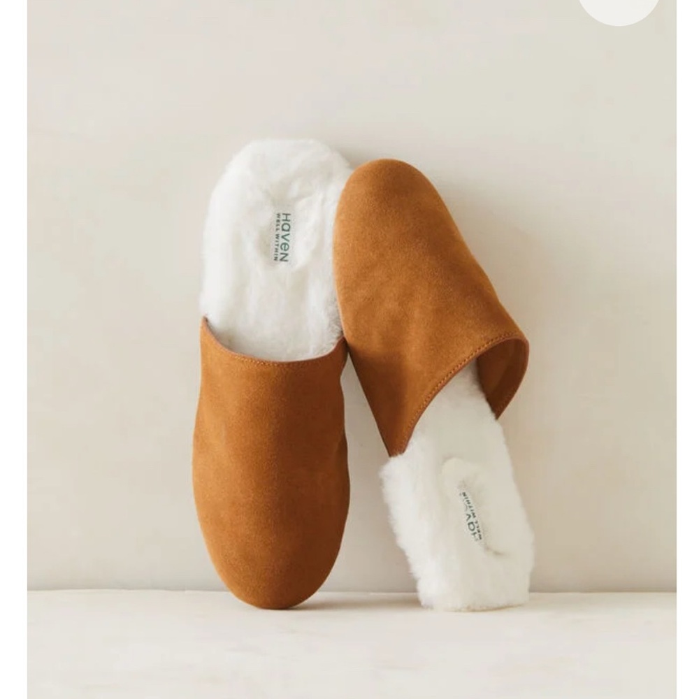 Haven Well Within Faux Fur Suede Leather Slippers, Cognac, Size 9